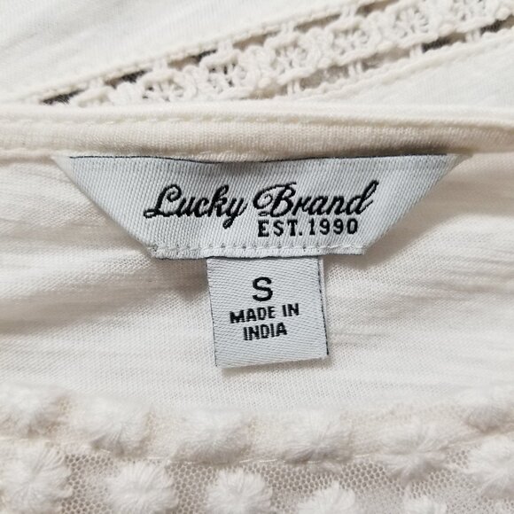 Lucky Brand top Small slub knit floral lace swiss dot crochet semi sheer boho - Picture 12 of 13